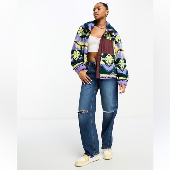 Wrangler Multi Colored Tribal Boho Southern Western Sherpa Fleece Zip Jacket NWT - Picture 4 of 16